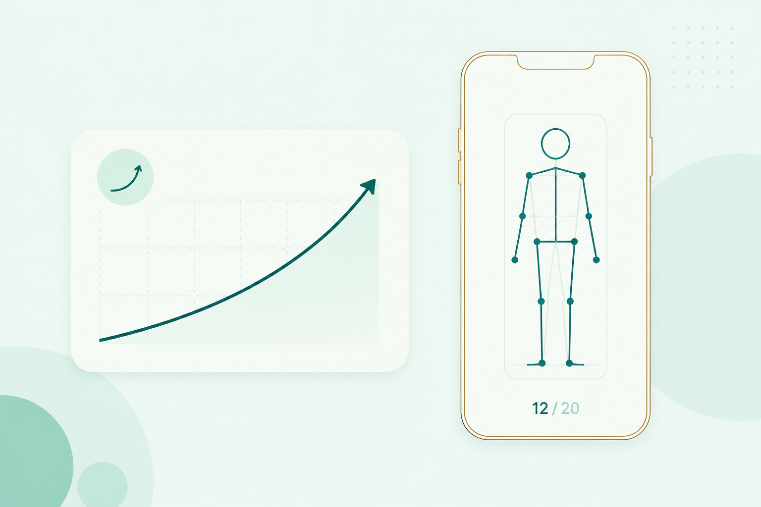 Stylized KidCurve illustration of optional on-device jumping-jack counting. No real child is shown.